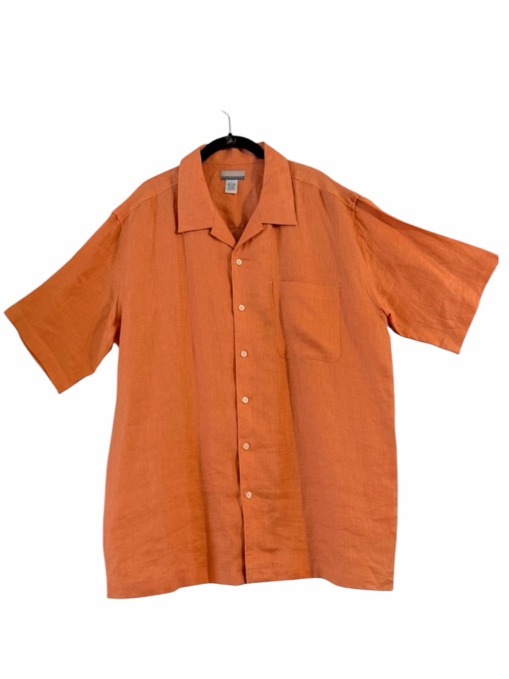 Breakwater Men's Linen Short Sleeve Button Down Shirt in Warm Orange Size L
